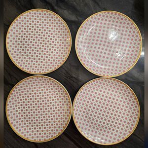 10 Strawberry Street PIRO-4-4-CORL Pirouette Salad Plate, Set of 4, White/Coral